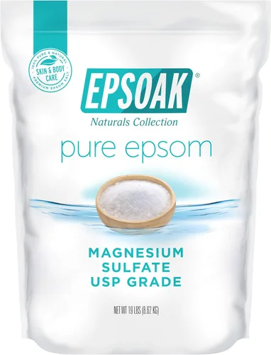 Epsoak Sal de Epsom Bolsa resellable a granel de 19 libras, sulfato de magnesio USP. Sin perfume, fabricado en los Estados Unidos, certificado libre