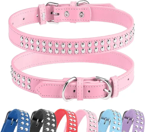 Miniatura 17 de BINGPET Collar de cuero ajustable para perro, collar duradero con tachuelas, con hebilla de metal y anillo en D para perros pequeños, medianos