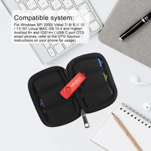 Miniatura 5 de Paquete de 5 unidades flash USB de 64 GB y 2 adaptadores USB C en una funda, unidades de memoria USB, almacenamiento y respaldo para teléfonos
