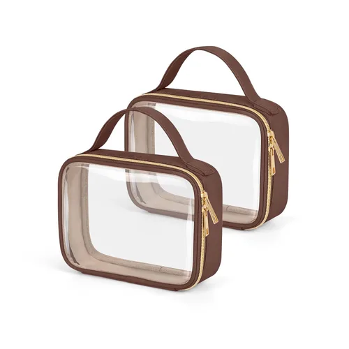 Miniatura 25 de Bolsa de aseo transparente Wedama, paquete de 2 bolsas de maquillaje transparentes con asas, bolsas cosméticas de PVC para mujeres y hombres, bolsas