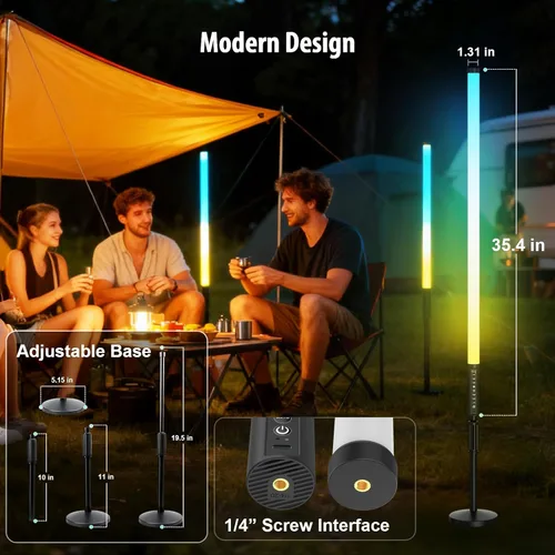 Miniatura 4 de Paquete de 6 tubos RGB de 3 pies de luz portátil de 5000 mAh con batería LED con soporte y control remoto, 500 efectos de iluminación, barra de luz