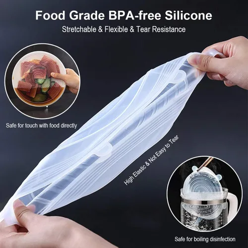 Miniatura 2 de Tapas elásticas de silicona, sin BPA, fundas elásticas de silicona para alimentos, tapa reutilizable y duradera para cuencos, latas y tazas, aptas