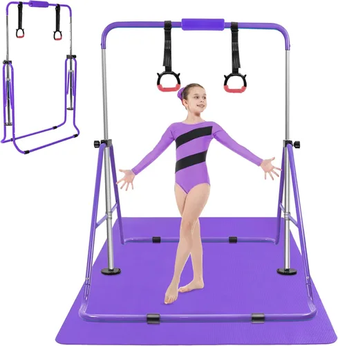 Miniatura 8 de YEEGO DIRECT Barra de gimnasia con anillos, barra de gimnasia plegable para niños de 3 a 12 años, expandible para entrenamiento en casa, regalos