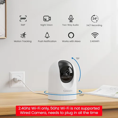 Miniatura 2 de Cinnado - Cámara de seguridad para interiores 2K, cámaras WiFi 360° para seguridad del hogar, cámara para mascotas/perros/bebés con aplicación