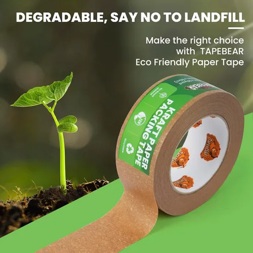 Miniatura 2 de TAPEBEAR Cinta de papel kraft ecológica, cinta de embalaje biodegradable resistente de 2 pulgadas x 55 yardas, cinta de embalaje reciclable