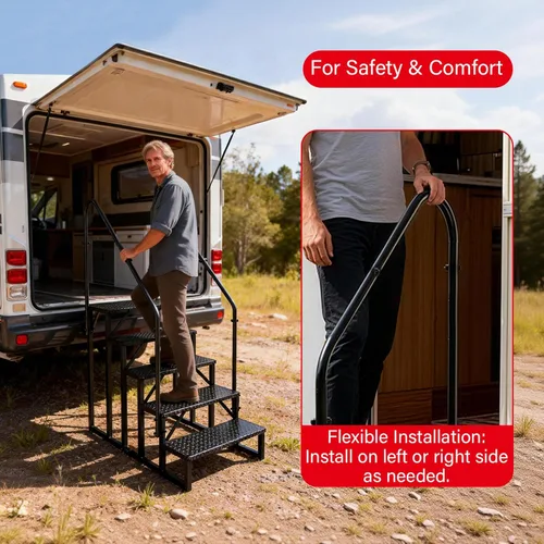 Miniatura 3 de Escalera de taburete de 5 escalones, peldaños para bañera de hidromasaje con pedales antideslizantes y 2 pasamanos, escaleras de RV al aire libre
