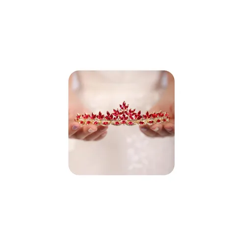Miniatura 9 de JWICOS Corona de bodas con cristales rojos para mujeres, tiara para novias y damas de honor, accesorio para el cabello para fiesta de soltero