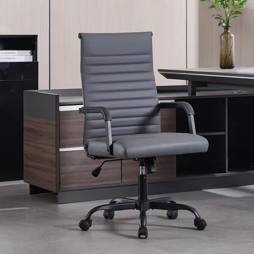 Miniatura 12 de Silla de oficina, ergonómicas ejecutivas para sala de conferencias, silla de escritorio de cuero acanalado con soporte lumbar, silla giratoria