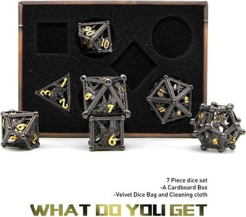 Miniatura 4 de DND - Dados de águila con diseño de águila de 7 piezas, metal DND para Dungeons and Dragons D&D para juegos de rol RPG (negro)