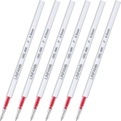 Recargas de bolígrafos de gel rojo, paquete de 6 recargas de bolígrafo de gel retráctil, punta fina de 0.5 mm, escritura suave y secado rápido para