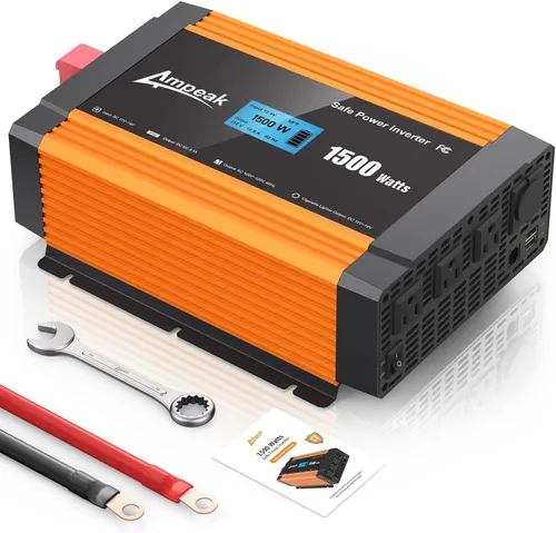 Ampeak Inversor de potencia de 1500 W, 6.2 A, puertos USB duales, 3 salidas AC, inversor de corriente continua de 12 V a CA 110 V, puerto para