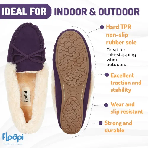 Miniatura 35 de Floopi Pantuflas para mujer, forro de piel sintética suave con espuma viscoelástica acogedora, pantuflas de casa para mujer con suela antideslizante