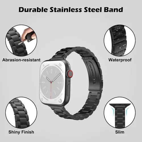 Miniatura 3 de MoKo Banda delgada compatible con Apple Watch Band Ultra3/2/1 49mm/Series 11/10/9/8/7/6/5/4/3/2/1/SE3/SE2/SE 46/45/44/42/41/40/38mm, correa de metal