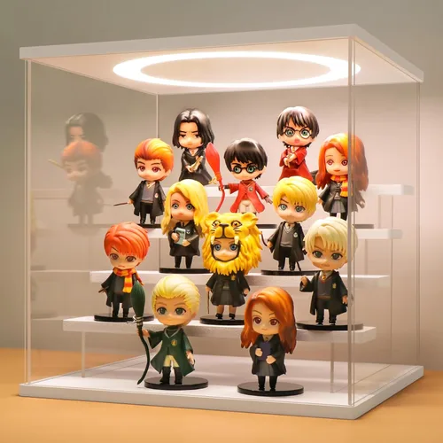 Miniatura 7 de LASOA Vitrina acrílica de 3 niveles con luz LED ajustable, caja transparente para figuras de acción, coleccionables y miniaturas, estante