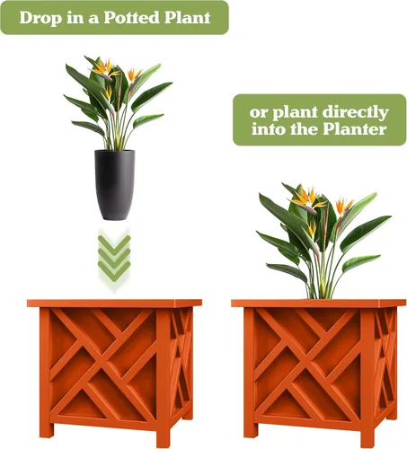 Miniatura 3 de Pure Garden - Maceta con diseño de celosía, 15.5 pulgadas, maceta decorativa cuadrada para flores o plantas al aire libre, porche delantero, patio