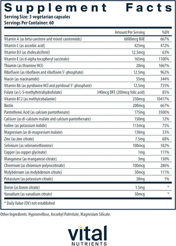 Miniatura 2 de Vital Nutrients - Multi-Nutrientes 2 - Fórmula de citrato/malato (con cobre y sin hierro) - Multivitaminas/minerales, antioxidantes potentes