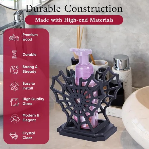 Miniatura 2 de Dispensador de jabón de telaraña, soporte para jabón de manos en forma de corazón de telaraña de Halloween para baño, dispensador de jabón de madera
