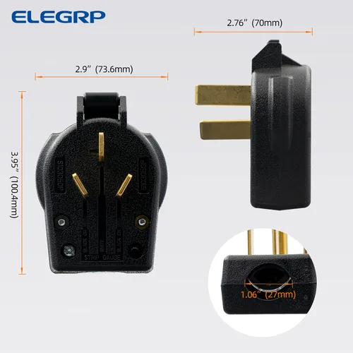 Miniatura 6 de ELEGRP NEMA 10-30P y NEMA 10-50P enchufe de ángulo, enchufe eléctrico de 4 clavijas para secador/horno/estufa, hoja recta de servicio pesado, 30A