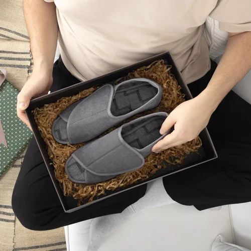 Miniatura 5 de Pantuflas para diabéticos con punta abierta para hombres, extra anchas, espuma viscoelástica, puntera abierta, antideslizantes, para personas