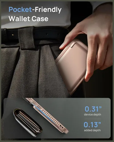 Miniatura 8 de Funda para iPhone 16e con Tarjetero y Cubierta de Lente de Cámara con Soporte, Protección contra Caídas de Grado Militar a Prueba de Golpes Oro rosa