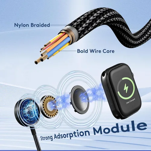 Miniatura 6 de cugunu Cable de carga portátil múltiple USB A/C a Galaxy Watch/USB C, cable de carga inalámbrico magnético para automóvil 2 en 2, compatible