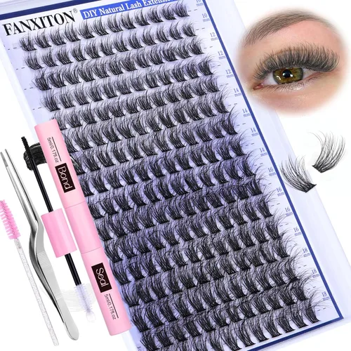 Miniatura 8 de Kit de pestañas en racimo, 280 racimos con cepillo, extensiones rizadas en D, con volumen, 23/64 a 40/64 pulgadas, 40D+50D, pestañas individuales