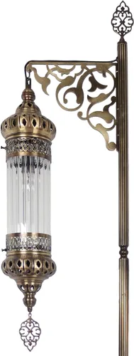DEMMEX Lámpara de pie vintage estilo época otomana marroquí turca, cuerpo de metal de latón antiguo, vidrio Pyrex inastillable, 5.5 pies - 65.0 in
