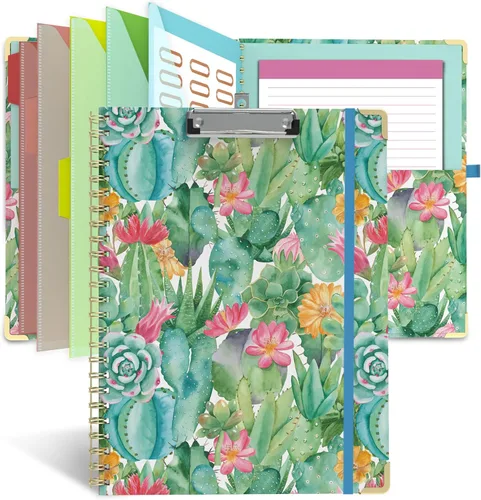 Folio portapapeles con bloc de notas para tamaño carta (11 x 8.5 pulgadas), 5 carpetas adicionales con almacenamiento de 10 bolsillos, 39 etiquetas