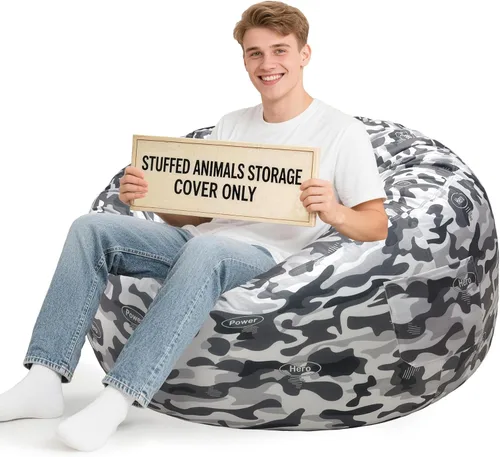Miniatura 37 de Lukeight - Puf de almacenamiento de animales de peluche para niños, funda para puf de dinosaurio con cremallera para organizar la habitación