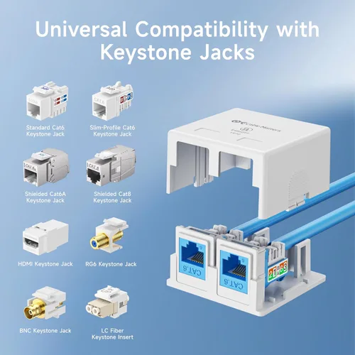 Miniatura 4 de Cable Matters Caja de montaje en superficie de jack Keystone de 2 puertos certificada por UL, paquete de 10, en blanco