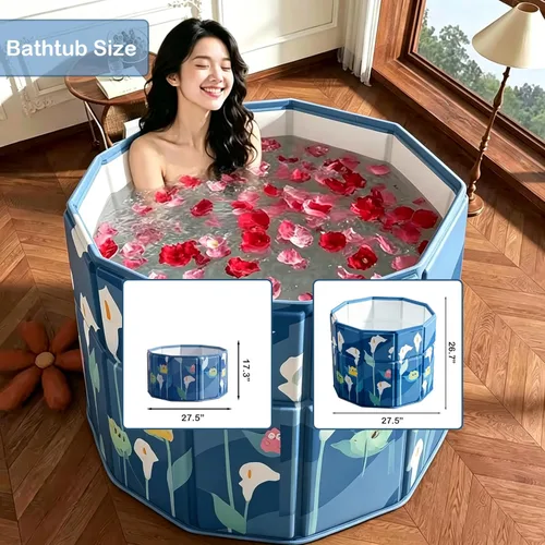 Miniatura 6 de Genrenyen Bañera redonda portátil para adultos, sin instalación, 31.5 pulgadas de largo x 29.5 pulgadas de alto, plegable para cabina de ducha