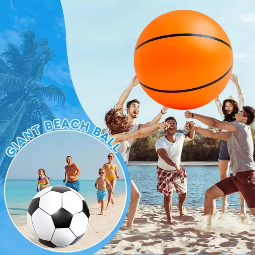 Miniatura 4 de Lewtemi 2 unidades de fútbol y baloncesto inflables gigantes de 40 pulgadas, bolas de playa inflables grandes, globos de gran tamaño para fiesta