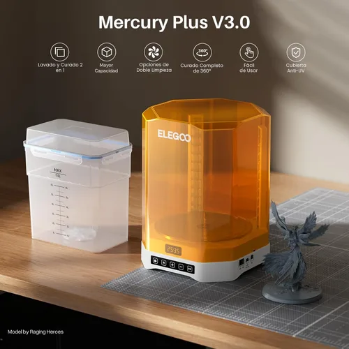 Miniatura 8 de ELEGOO Mercury Plus V3.0 - Estación de lavado y curado, gran capacidad de 7.5 L, compatible con impresoras 3D Mars Saturn Photon Halot MSLA LCD DLP