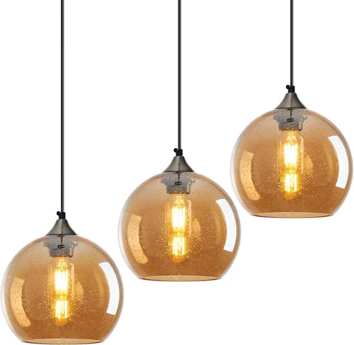 Miniatura 22 de Luces colgantes de vidrio marrón claro, iluminación de isla de cocina, lámparas colgantes de globo, iluminación colgante moderna para dormitorio