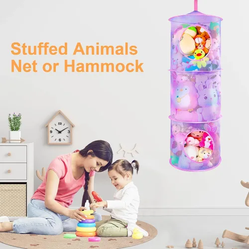 Miniatura 7 de Basumee Red para animales de peluche o hamaca, 2 piezas, red de almacenamiento de juguetes, hamaca de red para peluches, organizador de malla