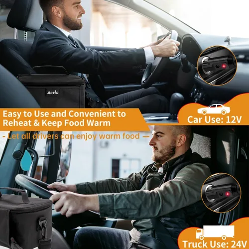 Miniatura 2 de Aotto Lonchera eléctrica portátil con calentador de alimentos para horno - 12V/24V 2-en-1 calentador de alimentos para coche, lonchera térmica