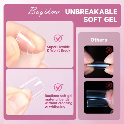 Miniatura 3 de Buqikma 500 puntas de uñas cortas para uñas acrílicas, puntas artificiales cortas transparentes para manicura con caja (caja rosa con puntas)