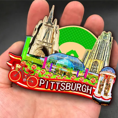 Miniatura 4 de Imán de madera de Pittsburgh de Estados Unidos 3D para nevera, recuerdos coleccionables, decoración hecha a mano, artesanías 2