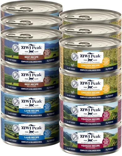 Miniatura 11 de ZIWI Peak - Juego de variedad de comida húmeda para gatos - Ternera, pollo, cordero, caballa y cordero, caballa, venado, paquete de 6 (3 oz cada una)