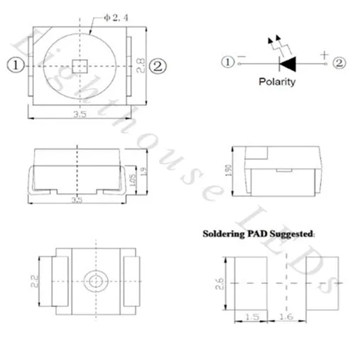 Miniatura 2 de PLCC-2 SMD blanco frío/transparente - LED ultra brillante 1210/3528 (paquete de 5)