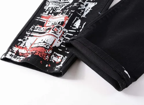 Miniatura 5 de Parches estampados para hombre, diseño de retazos de moda, ajustados, desgastados, con agujeros, de mezclilla, cantantes, bailarines