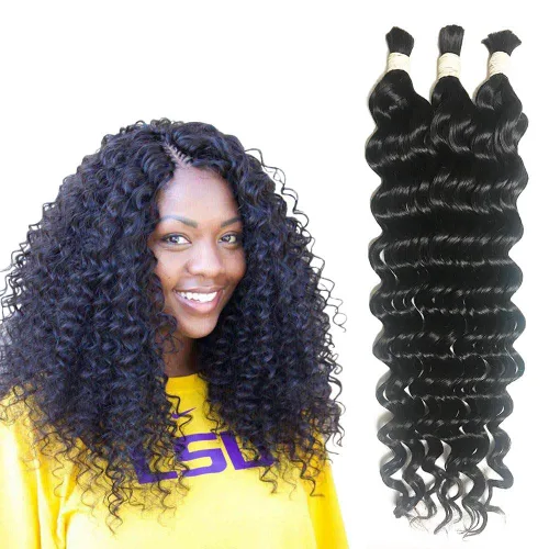Miniatura 10 de Pelo ondulado profundo a granel para trenzar cabello humano sin trama, 3 paquetes de 5.29 oz brasileño