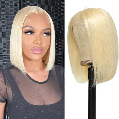 Miniatura 5 de UTIDE Peluca Bob Rubia 613 de Cabello Humano Pelucas Cortas de Cabello Humano 8 Pulgadas Peluca Frontal de Encaje 613 Cabello Humano Pre Arrancado