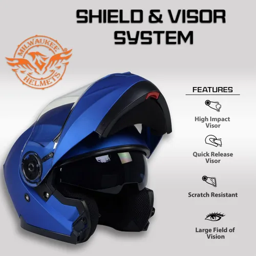 Miniatura 5 de Milwaukee Helmets MPH9818DOT Breeze - Casco modular de motocicleta avanzado azul con visera desplegable, talla XS