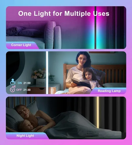 Miniatura 7 de Lámpara de pie LED RGB, lámpara de esquina LED RGB con sincronización de música, luz ambiental que cambia de color, 16 millones de colores DIY No