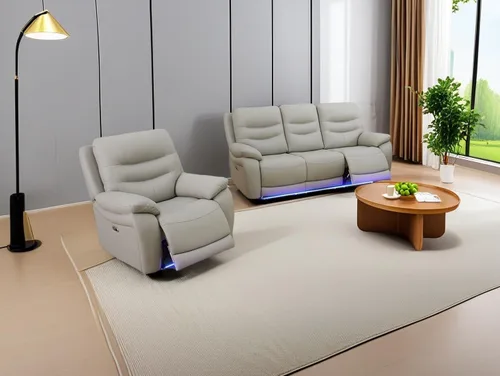 Miniatura 43 de Juego de sofá reclinable eléctrico, seccional de cuero transpirable beige, juego de muebles de sala de estar, 2 piezas, sofá reclinable eléctrico