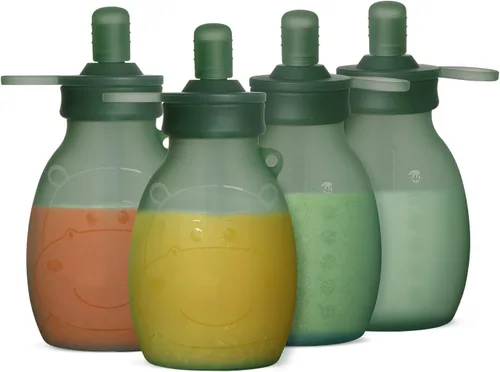 Miniatura 12 de haakaa Hippo - Bolsa Goody de silicona de apertura ancha – Bolsas reutilizables de 9 oz/260 ml para niños pequeños, bolsas reutilizables