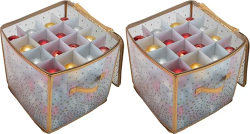 Miniatura 11 de Simplify Organizador de adornos de 27 unidades Dorado Capacidad para 27 adornos Almacenamiento de Navidad Peso ligero Dimensiones: 12.2 x