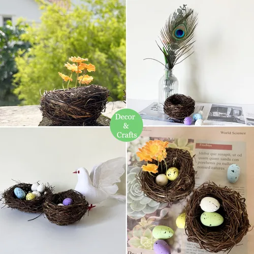 Miniatura 5 de Nido de pájaro de ratán de 7.9 pulgadas, hecho a mano, seco, natural, nido de pájaro para jardín, patio, hogar, fiesta, boda, decoración, sin huevos