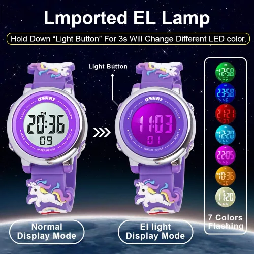 Miniatura 5 de USWAT Kids Watch 3D Cartoon Toddler Wrist Digital Watch Waterproof 7 Color Lights with Alarm Stopwatch for 3-10 Year Boys Girls Little Child